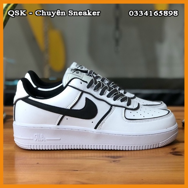 Giày Af1 Low Trắng Đen Phản Quang 7 Màu Cao Cấp Fullbox, Giày thể thao nam nữ af1 viền đen phản quang cổ tròn, gót vuông