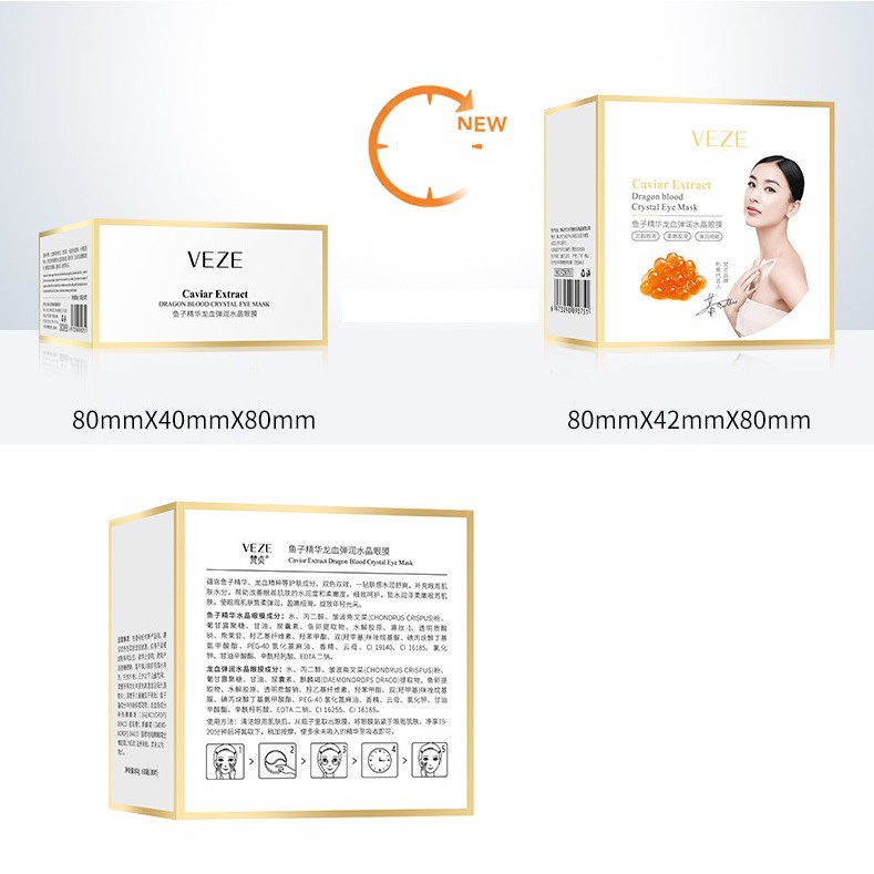 60 mặt nạ mắt 2 màu chiết xuất trứng cá tầm Caviar Extract Veze dưỡng trắng,giảm thâm, nâng cơ mắt - Hanayuki Asia