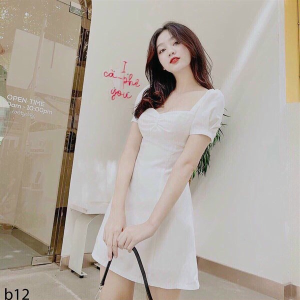 Đầm dự tiệc, đầm tiểu thư cổ vuông tay phồng đi tiệc siêu đẹp với thiết kế tà váy ôm tôn dáng, chất vải kate cao cấp