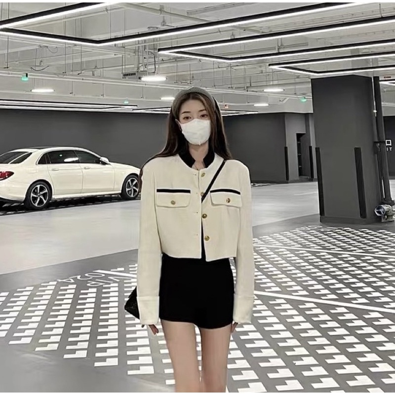 Áo Dạ Tweed Nữ Dáng Lửng Phối Cúc Siêu Xinh Phong Cách Hàn Quốc Kèm Ảnh Thật_ Hàng QCCC