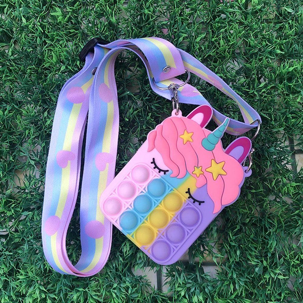 Túi Đeo Chéo Hình Kỳ Lân Chất Liệu Silica Gel Chống Căng Thẳng Có Khóa Kéo Dễ Thương Cho Bé