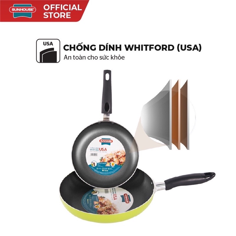 Combo Cặp Chảo Chống Dính Sunhouse Trơn Nhôm Cạn [phi 18+24]