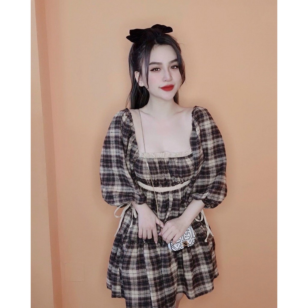 [FREESHIP] Đầm caro babydoll  kate dày mịn đẹp BG253211