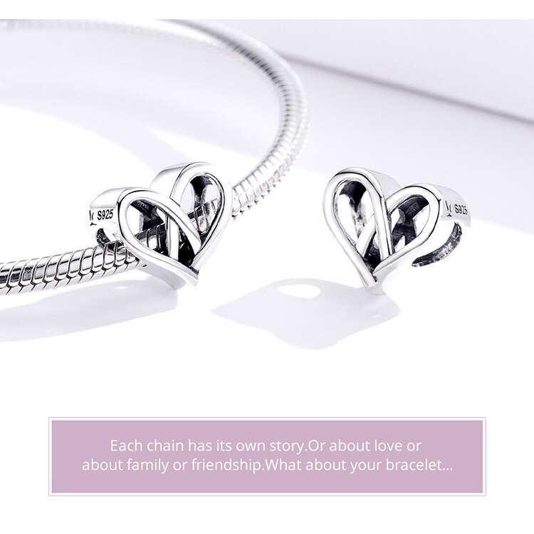 Hạt charm hình trái tim khoét rỗng Bamoer dùng trang trí đồ trang sức chuyên dụng