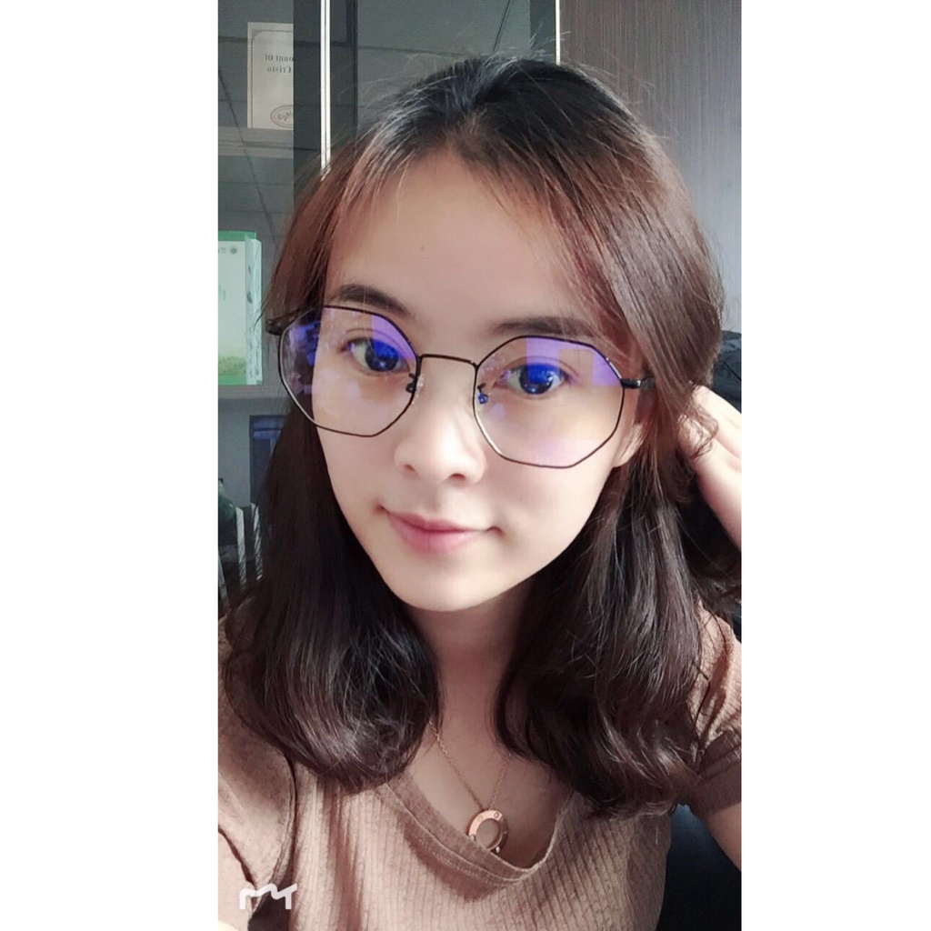Gọng kính cận nữ AMIE Eyewear mắt đa giác gọng kim loại thời trang đơn giản 9075