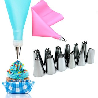 Bộ 12 đui bắt kem kèm túi silicon và đầu nối cho trang trí bánh