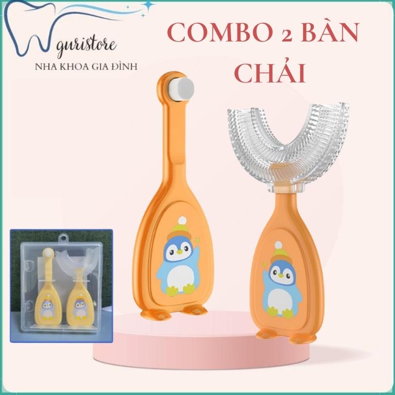 Bàn chải đánh răng trẻ em combo 2 bàn chải chữ U bằng silicon và bàn chải lông tơ cho bé từ 1 đến 12 tuổi siêu tiện lợi