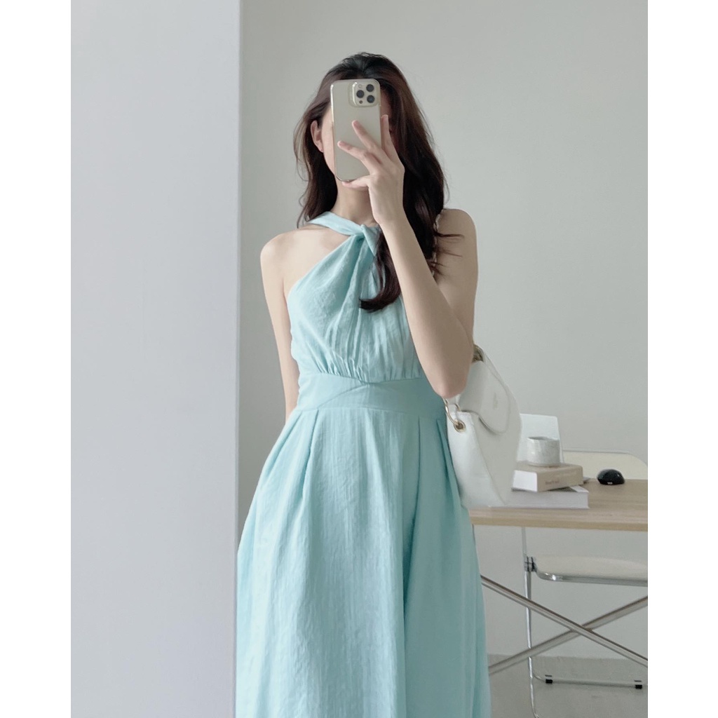 V68109 Váy tơ cổ yếm xoắn Audrey | BigBuy360 - bigbuy360.vn