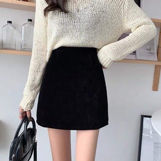 [HÀNG MỸ] Chân váy FOREVER21 form A nhung gân tăm lưng cao màu đen, kem có lót quần