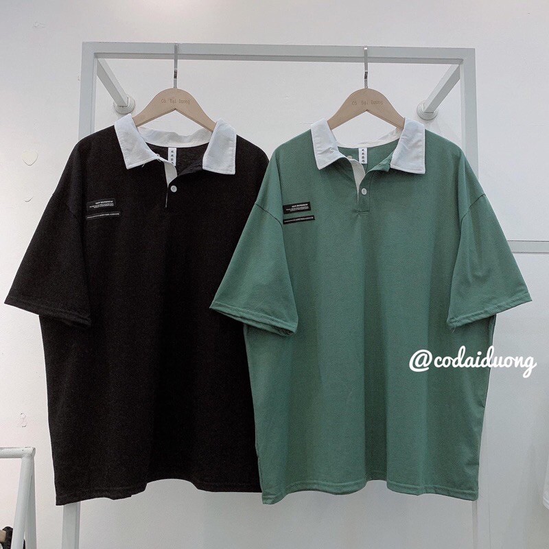 Sỉ Áo POLO phối mầu cổ cá tính from rộng unisex