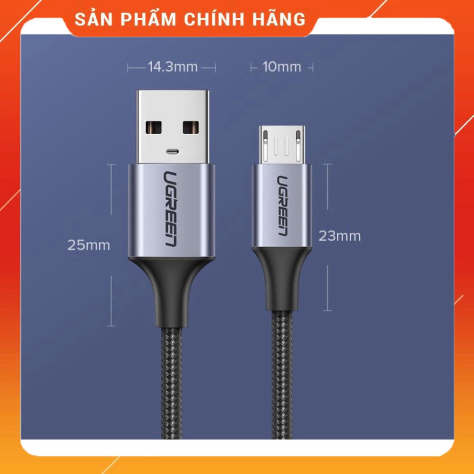 Cáp sạc nhanh Micro USB 2.0A Ugreen US290 độ dài từ 0.25m đến 2m, vỏ sợi bện siêu bền