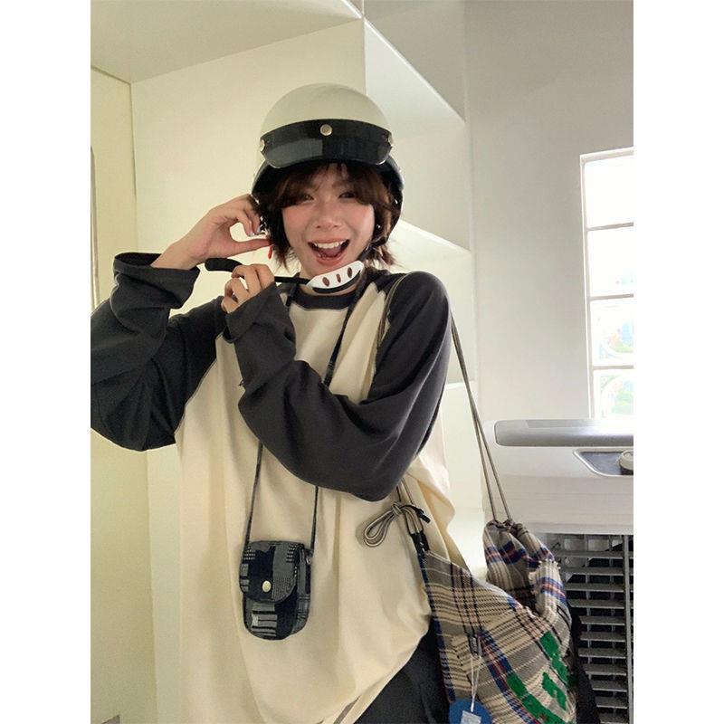 Áo Thun 100% Cotton Dài Tay Phối Màu Sắc Thời Trang Dành Cho Nữ