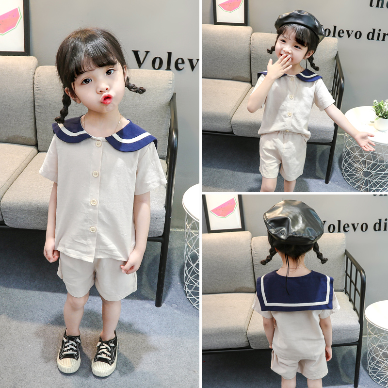 Set áo cổ hải quân và áo khoác Cardigan phong cách thời trang mới cho bé gái