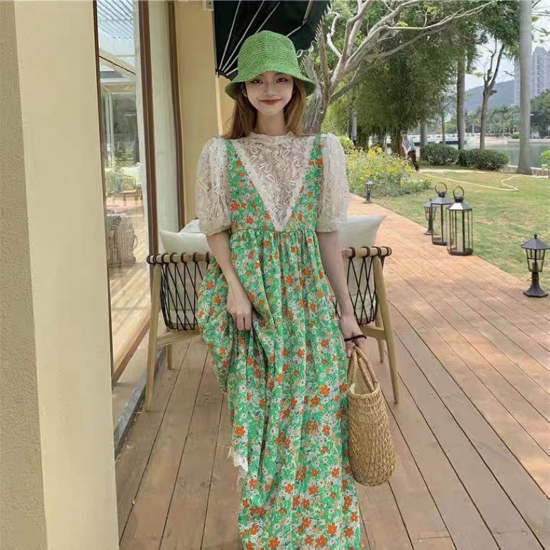 Set Đầm Hoa Phối Áo Ren