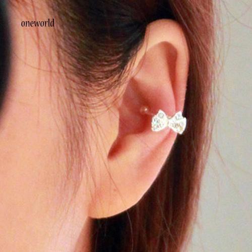 Khuyên kẹp vành tai mặt hình nơ đính đá nữ tính