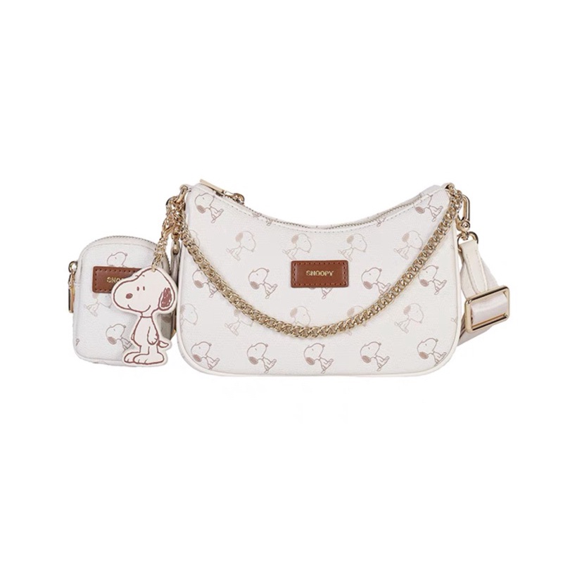 Túi Xách Nữ - Túi Đeo Chéo Snoopy In Họa Tiết Tặng Kèm Túi Nhỏ Và Móc Cheo Chó, Có Dây Xích Đeo Kẹp Nách