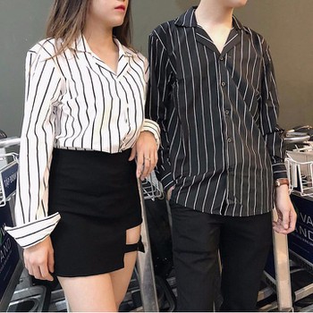 _FREE SHIP 50K_ Áo Sơ mi Sọc Đen Trắng Nam Nữ Unisex HOT Nhất Vải Tốt Bền Đẹp chống xù co giãn