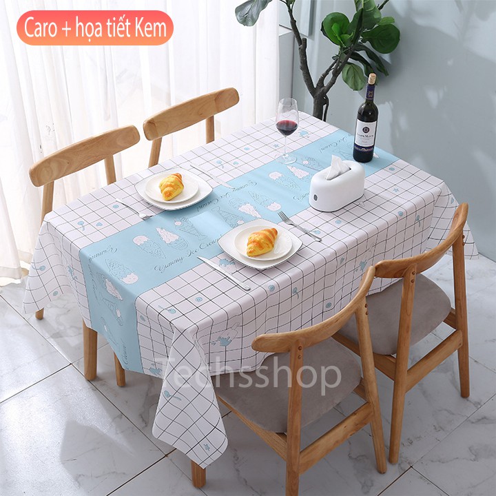 Khăn Trải Bàn Bằng Nhựa PEVA Hình Caro Họa Tiết - Tấm Lót Bàn Hình Chữ Nhật 180x137cm