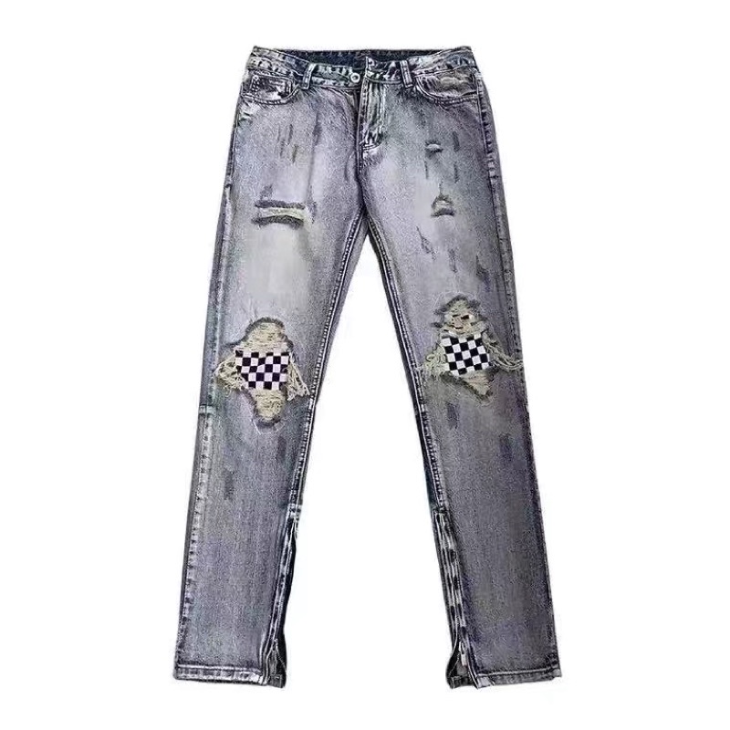 Quần Jeans rách gối caro