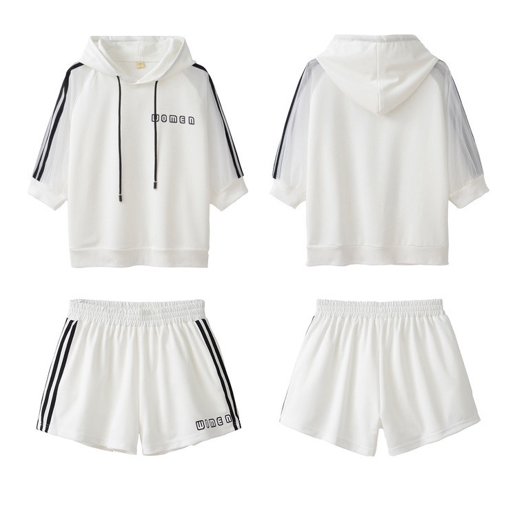 Set Đồ Thể Thao Gồm Áo Hoodie Tay Ngắn Dáng Rộng + Quần Short Thời Trang Mùa Hè Dành Cho Nữ