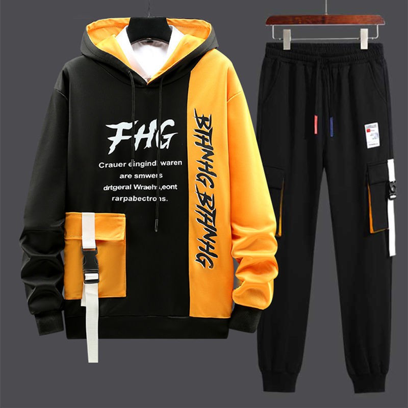 Bộ đồ thể thao áo hoodie tay dài + quần dài dáng rộng thời trang dành cho nam