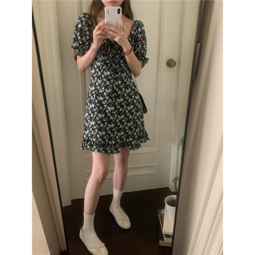 Đầm Hoa Ngắn Tay Thời Trang Pháp Kiểu Retro Quý Phái 66157