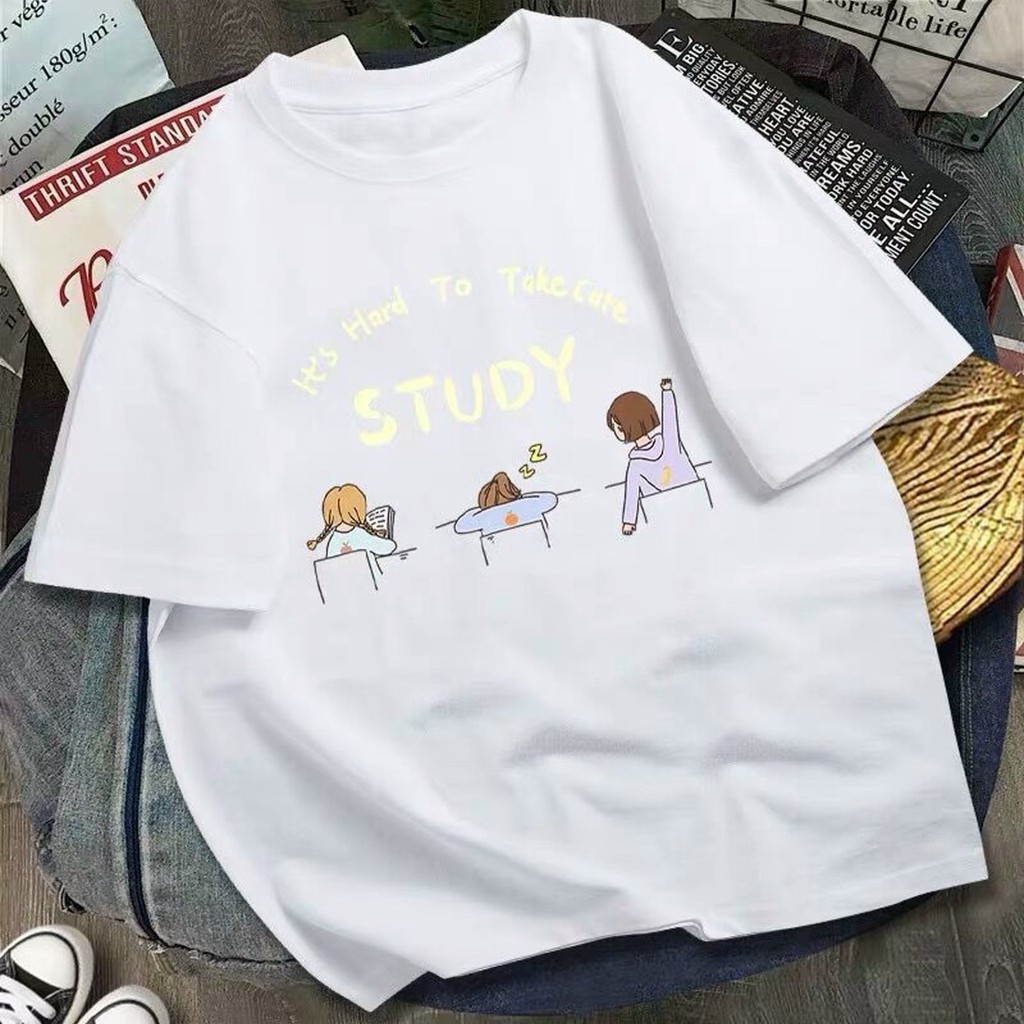 Áo phông form rộng tay lỡ unisex - Áo thun in chữ Study - Sỉ áo thun số lượng lớn