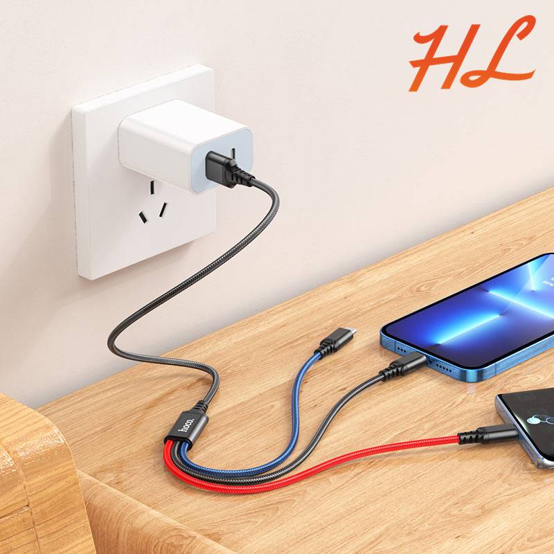 Cáp Sạc 3 Đầu Hoco X76 (Dây Dù, Dài 1M) - BH 6T - Hưng Long PC