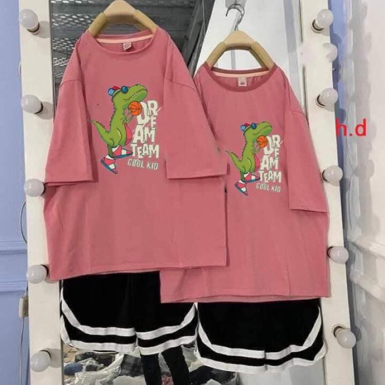 ⚡Sét bộ đồ nam nữ unisex ⚡ áo thun hè ngắn tay khủng long cool+ quần short viền trắng cạo chun Freesize dưới 55kg