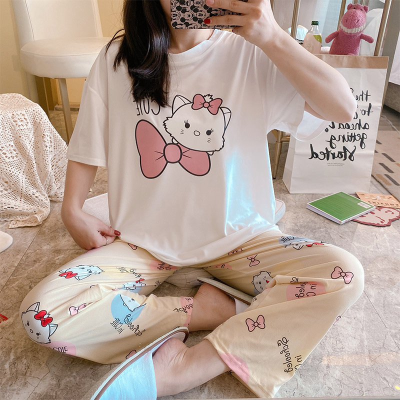 Set Đồ Ngủ Ngắn Tay Phong Cách Hàn Quốc Thiết Kế Xinh Xắn Dành Cho Nữ