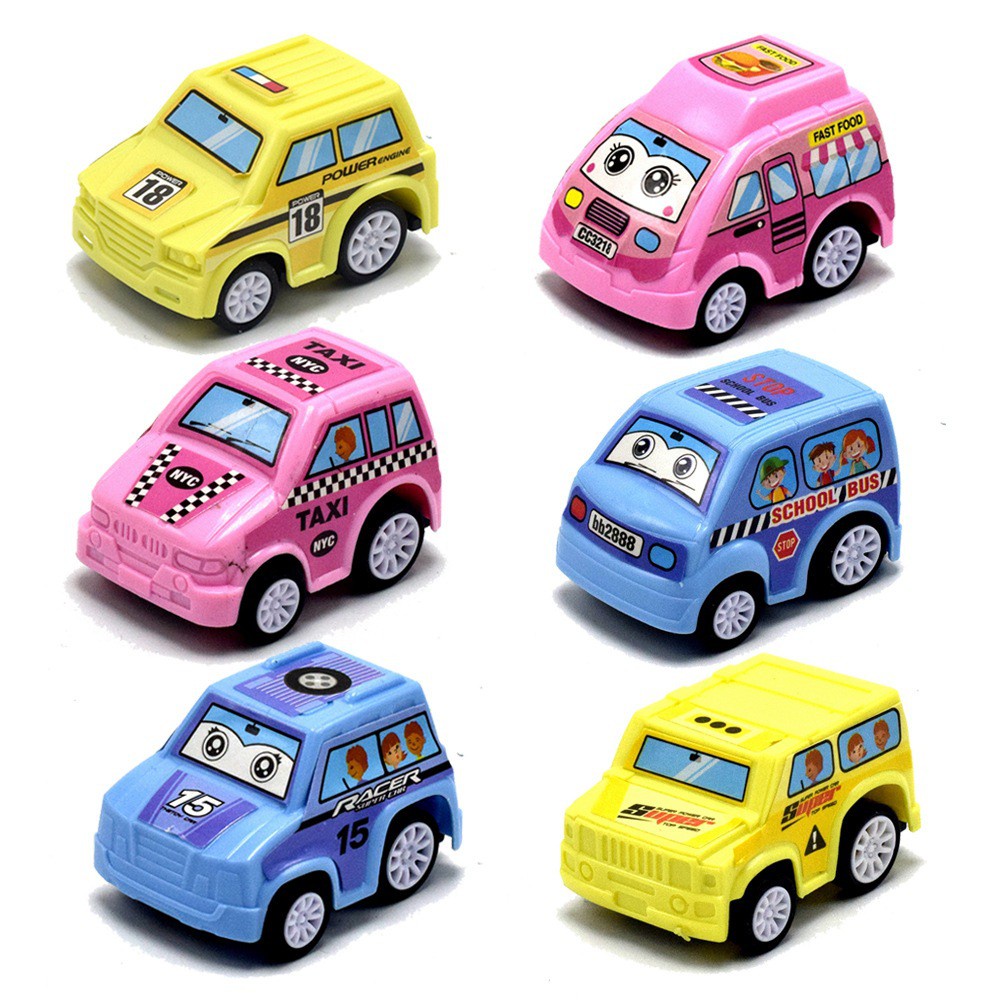 Bộ xe ô tô đồ chơi mini cho bé có dây cót chạy nhỏ nhắn xinh xắn, sét 6 ôtô mini chạy đà Bkid21