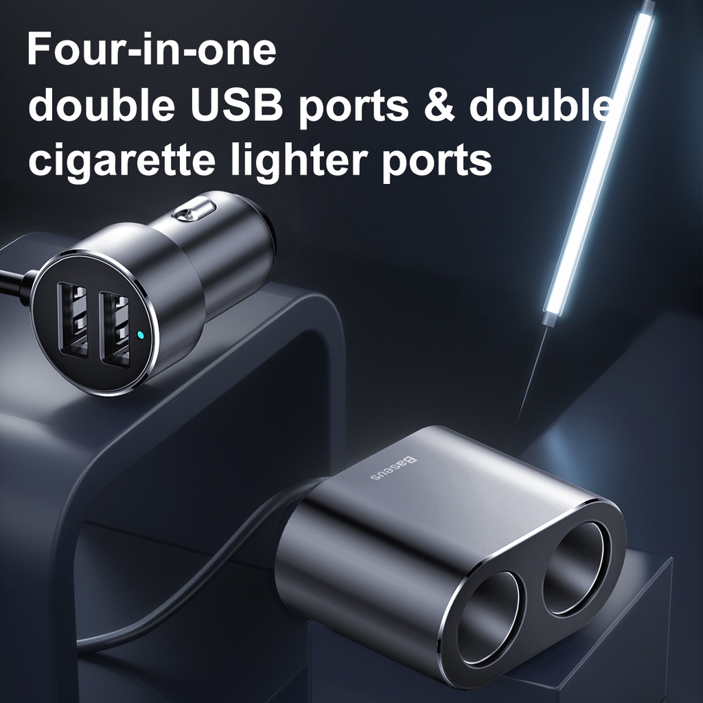 Bộ chia cổng 12V và 2 cổng sạc USB 5V Baseus High Efficiency One to Two Cigarette Ligher | BigBuy360 - bigbuy360.vn