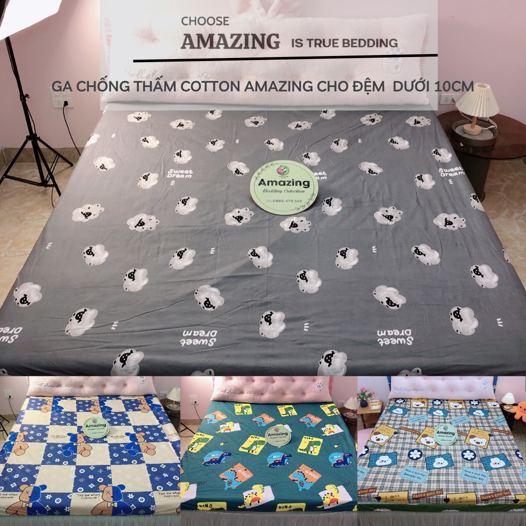 Ga chống thấm cotton AMAZING BEDDING không nóng, không bí, thoáng mát dùng cho đệm dưới 10cm