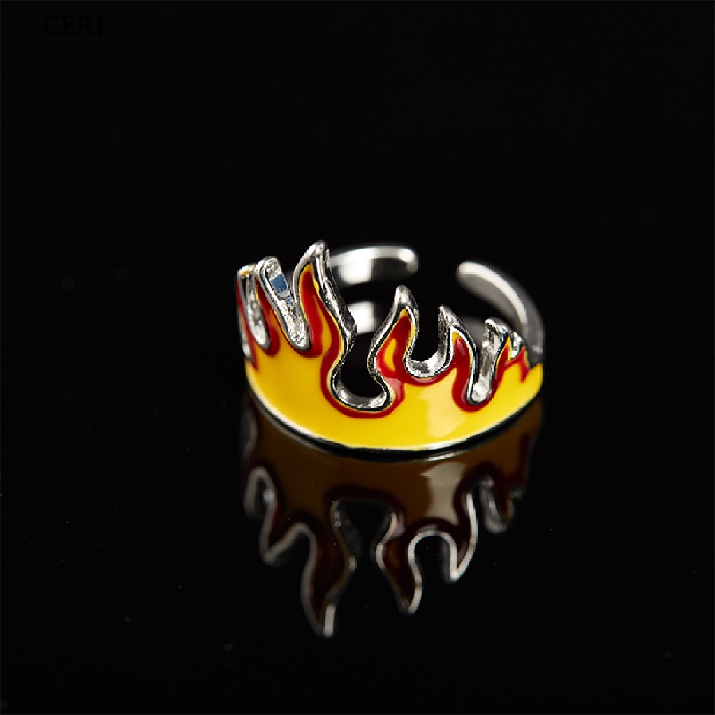 CE Goth Punk Flame Ring Women Men Girls Boys Hip Hop Flame Opening Party Ring RI