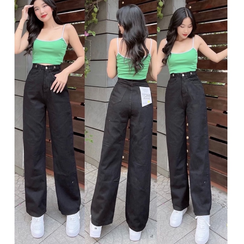[ MÃNH HỔ ] QUẦN JEANS ỐNG RỘNG NỮ LƯNG CAO MÀU ĐEN PHỐI CẠP CHỈNH CAO CẤP HADI LAI CUỐN SIÊU MỀM MỊN CỰC HOT HIT
