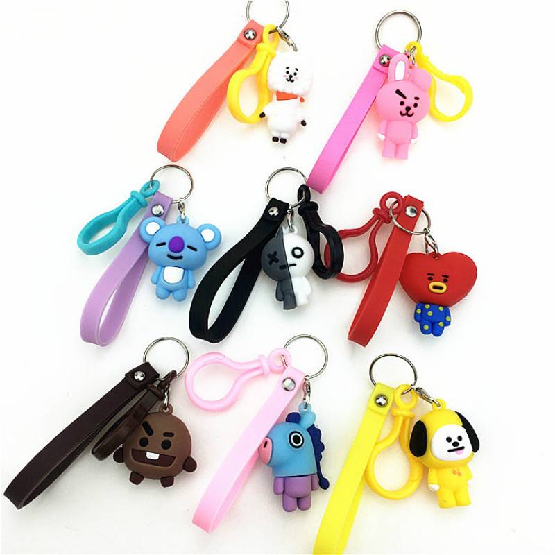 Móc Khóa Phối Mặt Hình Thiết Kế Dễ Thương Đáng Yêu KPOP BTS BT21 New Fashion Stereo Cute Cartoons Keychain Key ring Creative Cartoon Mobile Phone Bag Car Pendant Fun Keychain kids gift CHIMMY COOKY KOYA MANG RJ SHOOKY TATA