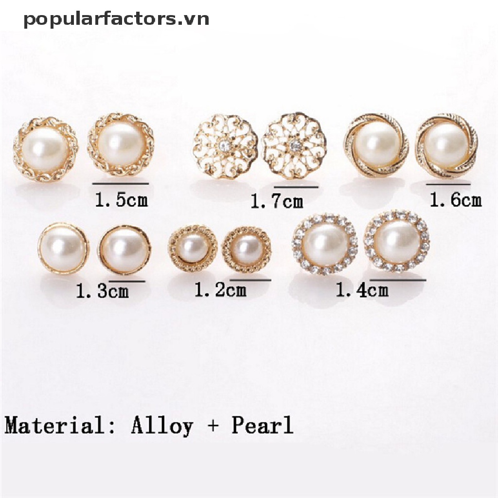 Set 6 Đôi Khuyên Tai Đính Hạt Ngọc Trai / Kim Cương / Kim Cương Nhân Tạo Thanh Lịch