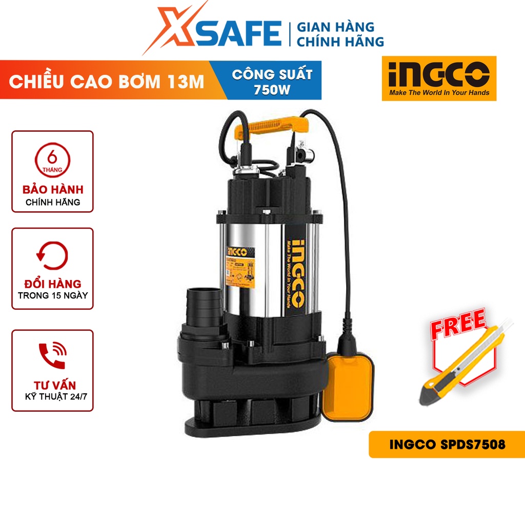 Máy bơm chìm nước thải INGCO SPDS7508 điện thế 220-240V~50Hz, công suất 750W(1.0HP)