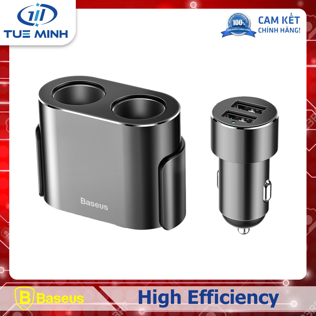 Bộ chia cổng 12V và 2 cổng sạc USB 5V Baseus High Efficiency One to Two Cigarette Ligher | BigBuy360 - bigbuy360.vn