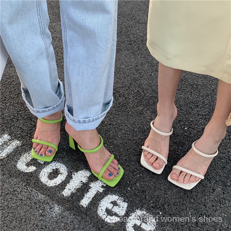 Dép Sandal Cao Gót Hở Ngón Mũi Vuông Dây Mỏng Phong Cách Hàn Quốc Mới Cho Nữ