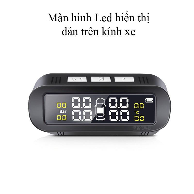 Bộ cảm biến đo áp suất lốp oto có màn hình LCD, sạc pin bằng năng lượng mặt trời - C1002