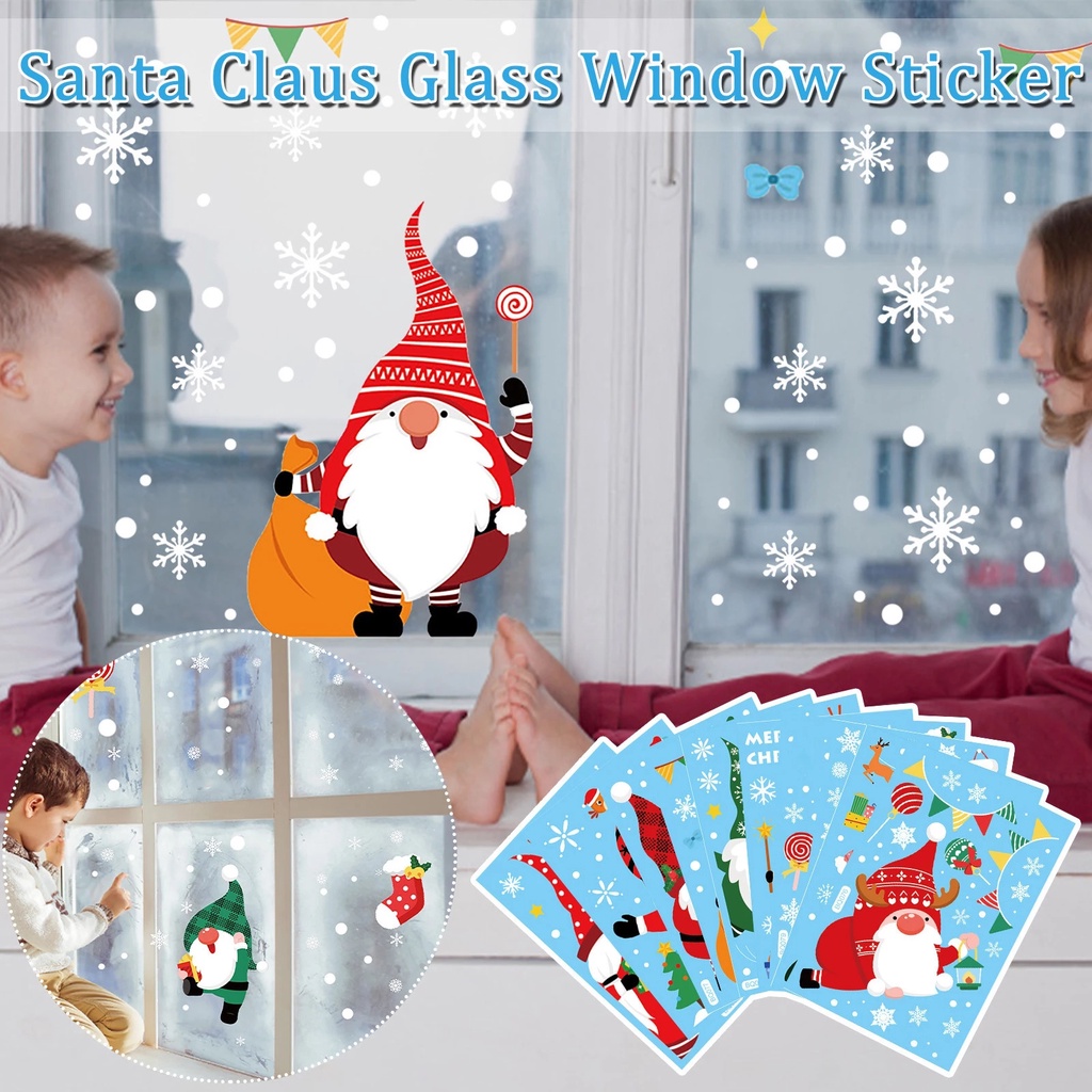 Miếng Dán Trang Trí Cửa Kính Bằng Pvc Tự Dính Hình Ông Già Noel 6 Kiểu 20x30cm