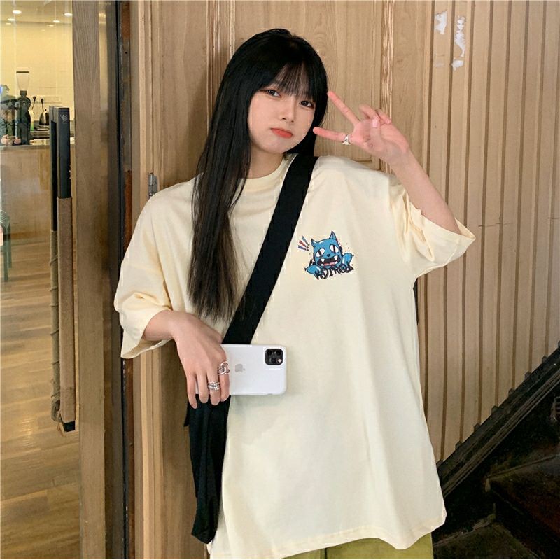 áo thun nữ form rộng unisex oversize mèo hoạt hình