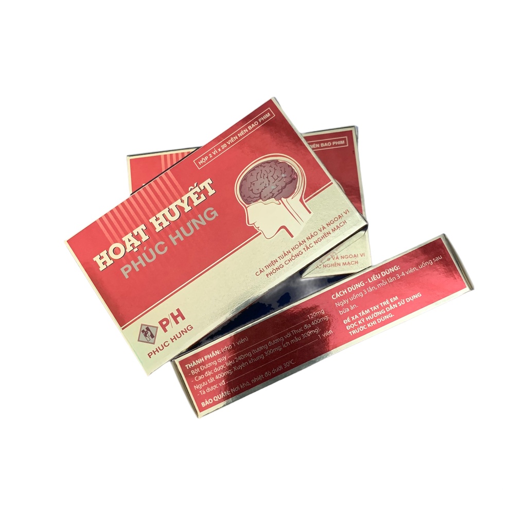 Viên uống Hoạt Huyết Phúc Hưng tăng cường tuần hoàn não - Hộp 2 vỉ x 20 viên nén