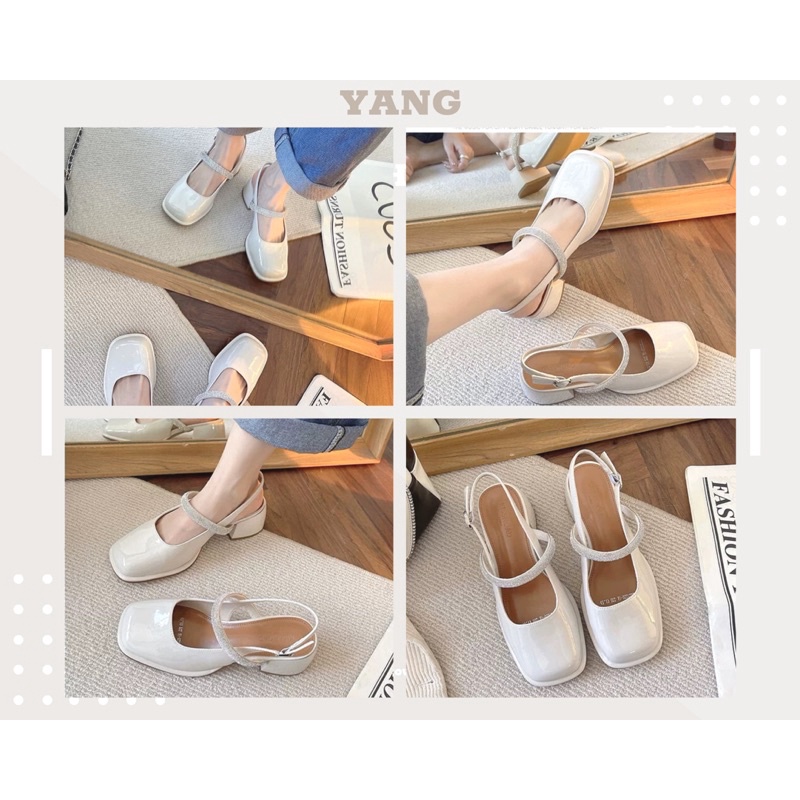 Giày búp bê quai ngang hở gót, giày cao gót 3p 5p đính đá tiểu thư
