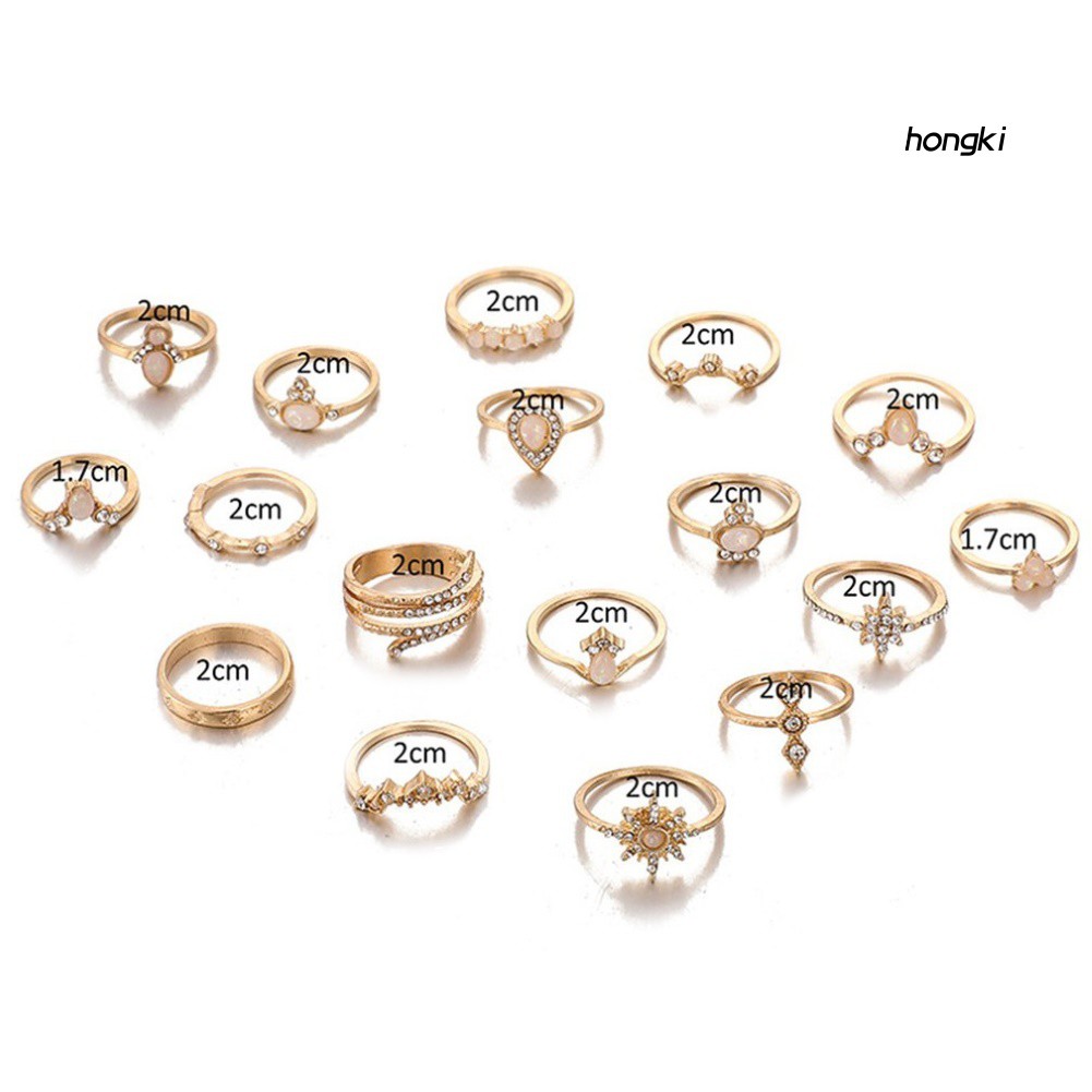 Set 17 nhẫn đính đá quý nhân tạo phong cách bohemian thời trang cho nữ
