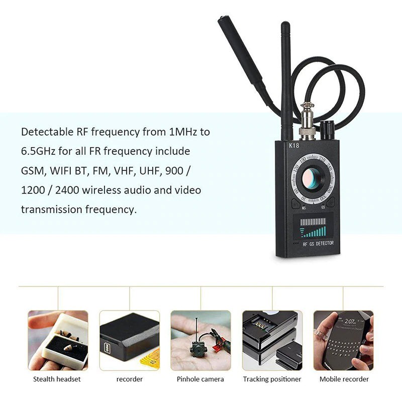 Máy dò sóng ngắn phát hiện camera theo dõi, GPS, Nghe Lén, Định Vị K18 RF Detector