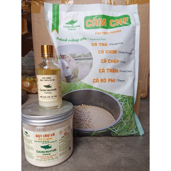 Combo SIÊU PHẨMBộ 3  Chung Nguyễn Fishing 1KG CÁM CNF- 1 DẦU HĂNG- 1 BỘT CÂU CÁ  NGŨ VỊ HƯƠNG