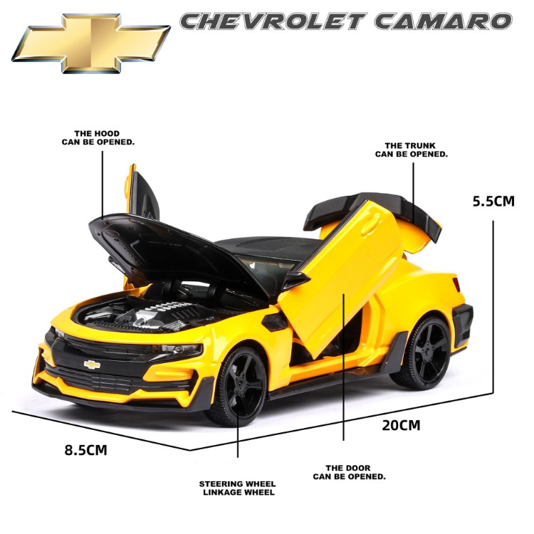 Đồ chơi trẻ em mô hình xe ô tô kim loại cỡ lớn Chevrolet camaro 1:24 có bánh trước bẻ lái được