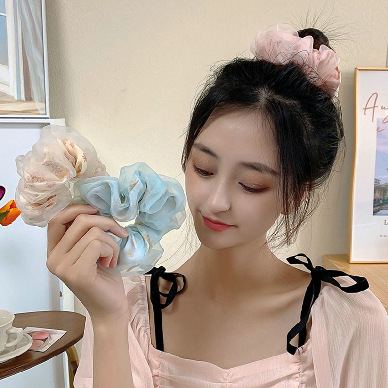 Dây Cột Tóc Co Giãn Bằng Lụa In Họa Tiết Hoa Thời Trang Cho Nữ